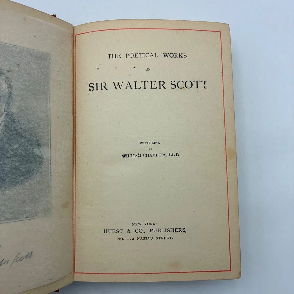 Antique The Poetical Works of Sir Walter Scott Hurst & Co Red Gilt Floral 1887